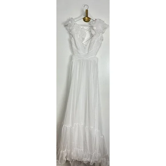 MAC DUGGAL Rosette Chiffon Cutout Empire Waist Gown in White Size US 8 - Picture 5 of 12